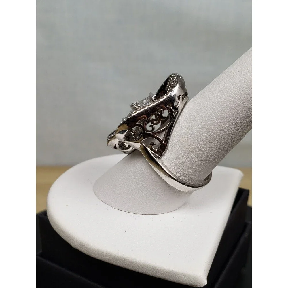 Unique Bow Infinity Baguette Cut CZ 925 Silver Cluster Cocktail Ring Size 9.25